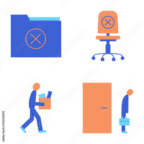 Staff reduction icon set in flat style