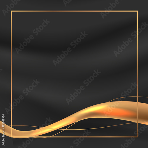 abstract smooth golden 3d silk fabric ribbon for luxury elegant with dark background