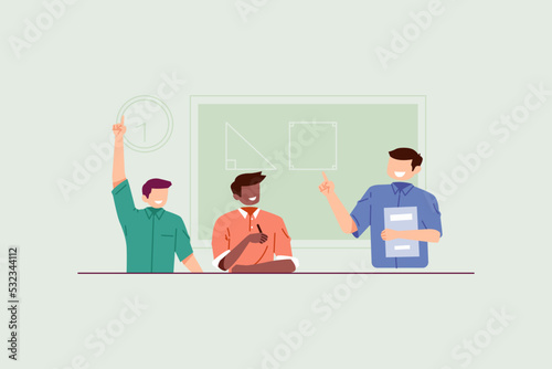 The teacher teaches in class