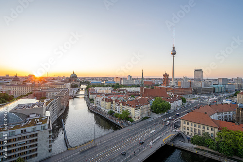 The center of Berlin with the iconic TV Tower at sunset