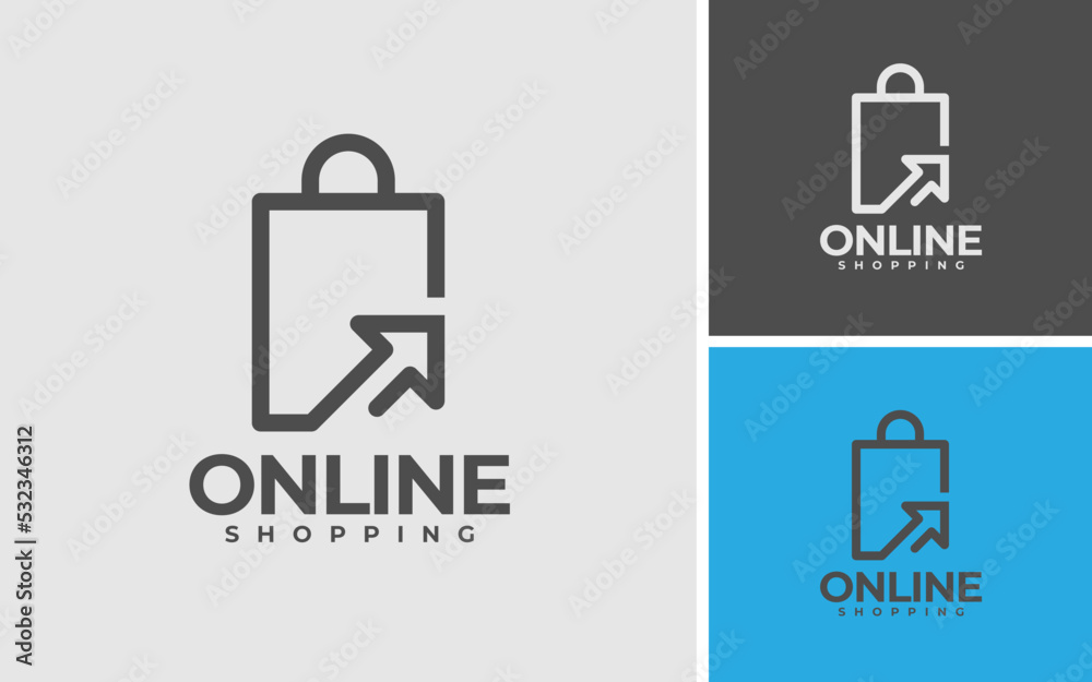 Online Shopping Logo Design Template. Simple And Minimal Style. Mouse Cursor With Bag Concepts Vector Illustration. Online Shopping Logo Design Template. Simple And Minimal Style. Mouse Cursor With Bag Concepts Vector Illustration.
