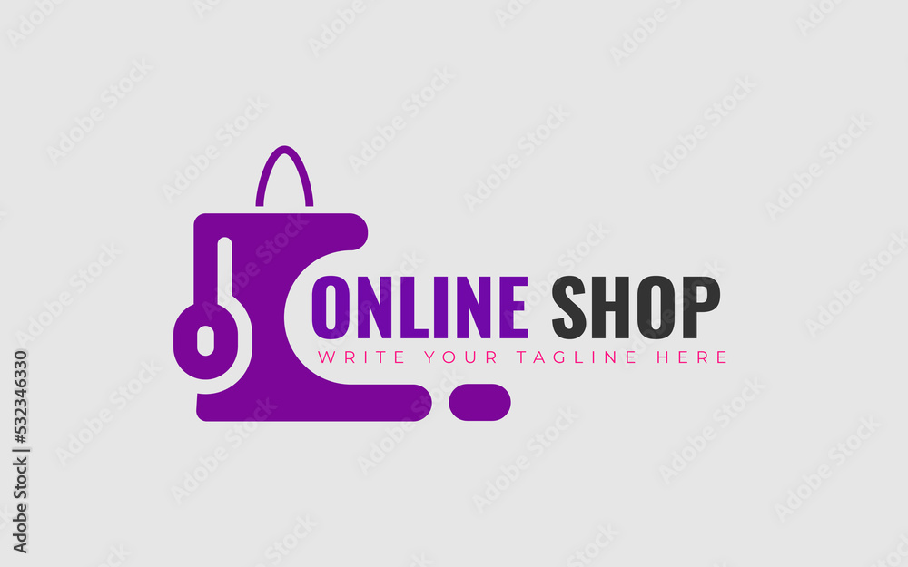 Online Shopping Logo Design Template. Digital Shopping Logo. Mouse Cursor With Bag Concepts Vector Illustration.