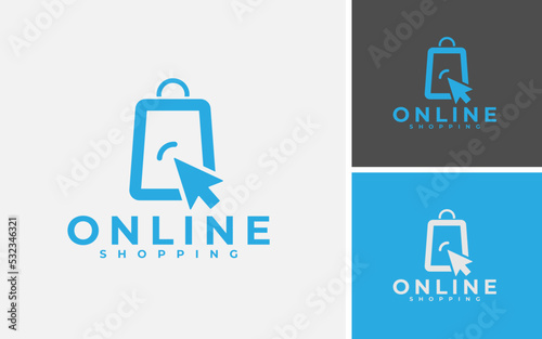Online Shopping Logo Design Template. Simple And Minimal Style. Mouse Cursor With Bag Concepts Vector Illustration. © arman
