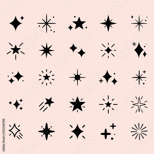 Hand drawn sparkling star collection vector
