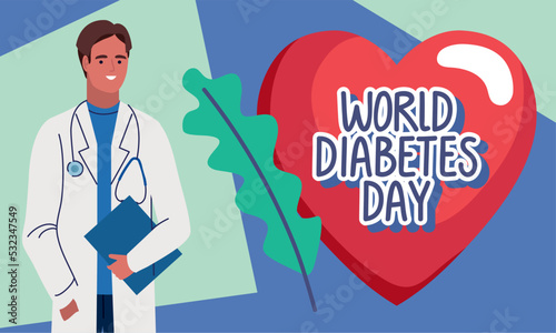 diabetes day lettering with male doctor