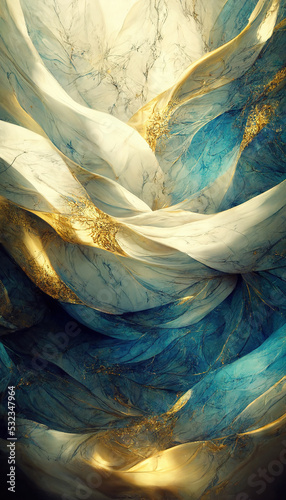 Golden and blue luxurious marble textured background. Abstract design, 4k wallpaper. 3d illustration