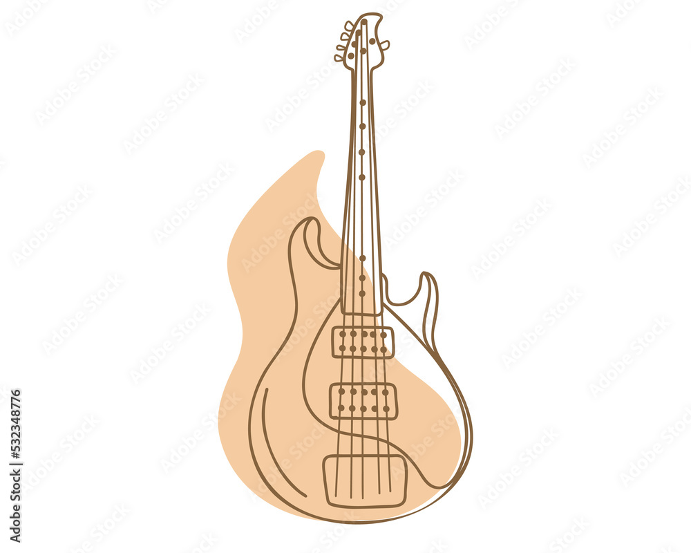 Bas-guitar. A type of electric guitar. Musical instrument. Vector flat illustration in doodle style, hand drawn, line art isolated on white background