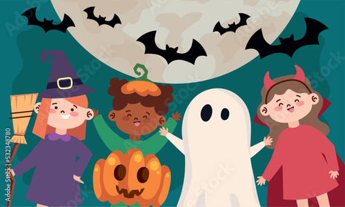 halloween disguised kids at night