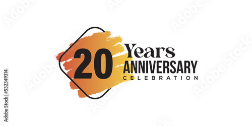 20 years anniversary celebration with orange brush and square isolated on white background for celebration event