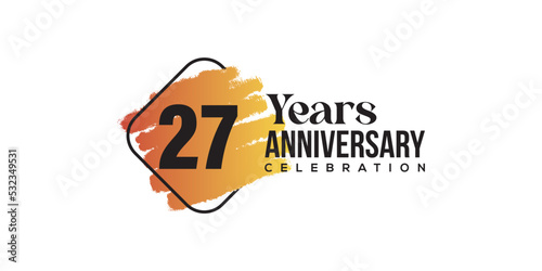 27 years anniversary celebration with orange brush and square isolated on white background for celebration event photo