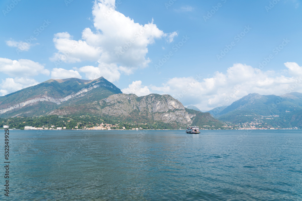 Landscape at Bellagio Como in Italy in a clear sky with white clouds summer sunny day