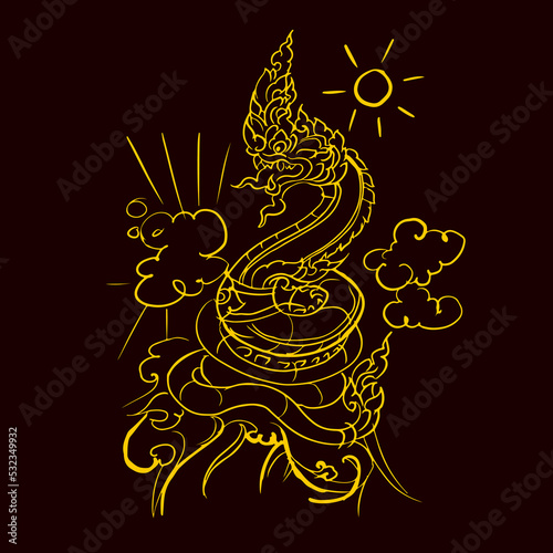 Dragon background with ornament vector for card illustration decoration