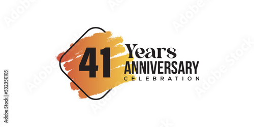 41 years anniversary celebration with orange brush and square isolated on white background for celebration event