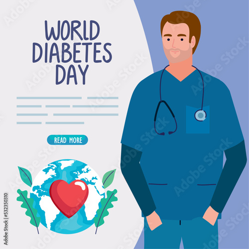 diabetes day lettering with paramedic