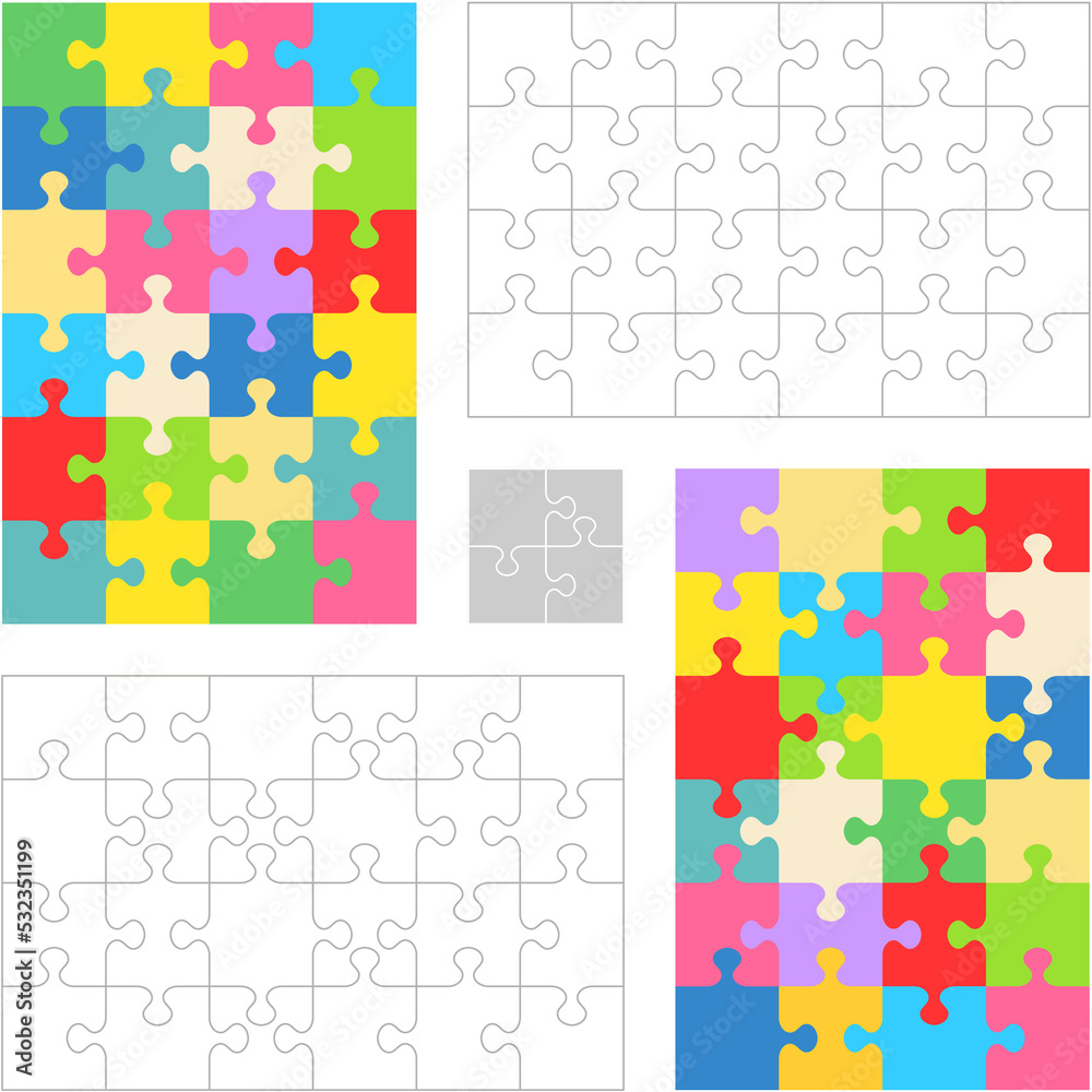 Jigsaw puzzles 4x6 and 6x4 blank templates and colorful patterns