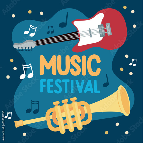 music festival lettering with music instruments