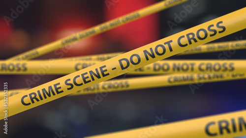 Crime scene do not cross tape with police car background