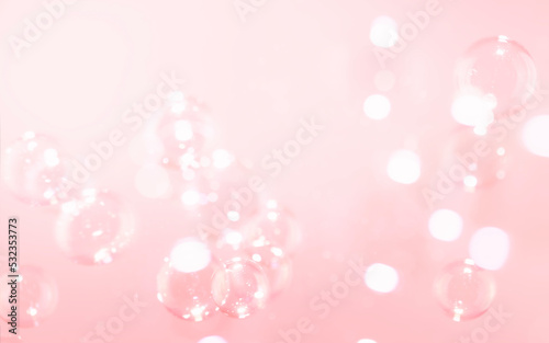 Abstract Beautiful Blurred, Defocus Soap Bubbles Floating on A Pink. Soap Sud Bubbles Water. 
