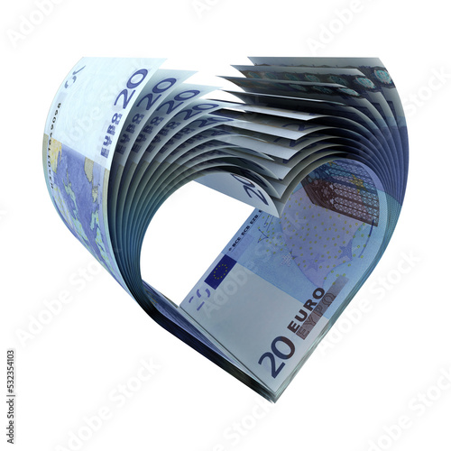 Herz geformt aus 10-Euro-Scheinen