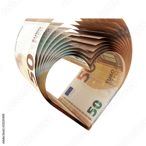 Herz-Symbol geformt aus 50-Euro-Banknoten