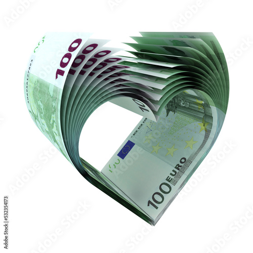 Herz geformt aus 100-Euro-Scheinen