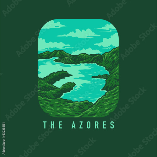 The Azores graphic design, hand drawn line style with digital color, vector illustration © Amillustrated