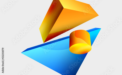 Free Download 3d vector minimalist geometric abstract background. Triangle, cylinder, pyramid basic shape composition. Trendy techno business template for wallpaper, banner, background or landing - GFXLoad