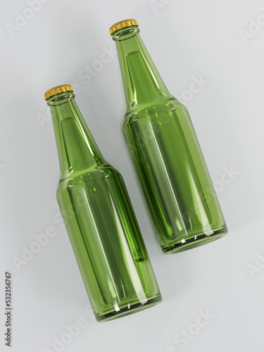 Two Blank Green Glass Beer Bottle Mock-Up Template 3D Render