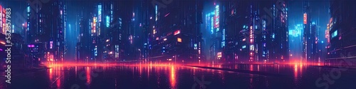 Cityscape of asian cyberpunk city at night. Neon  skyscrapers  fantasy cyber city. 3D illustration