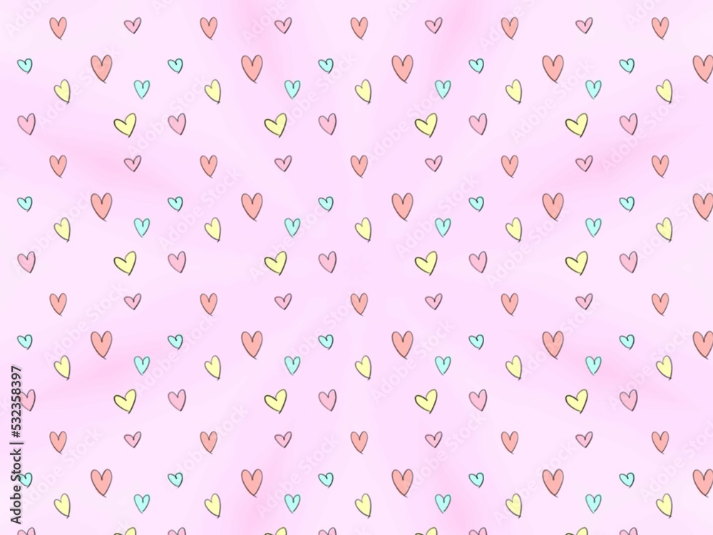 pastel cute hearts on blurred gradient pink background