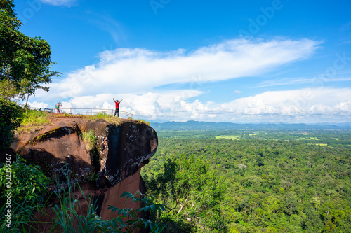 Pha Nakee Viewpoint on a clear day overlooking the Mekong river, Phu Langka national park, Thailand. photo