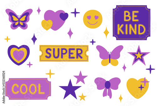 Wallpaper Mural Set of cool retro girly stickers. Vector illustration in y2k style. Torontodigital.ca