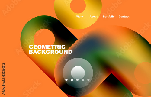 Circles and round shapes landing page abstract geometric background. Web page for website or mobile app wallpaper
