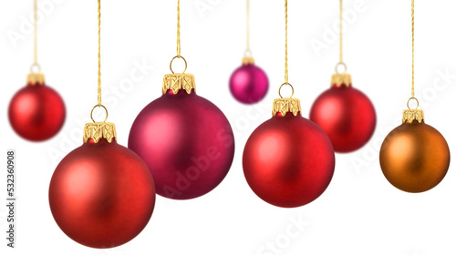 Red Christmas decoration balls hanging isolated