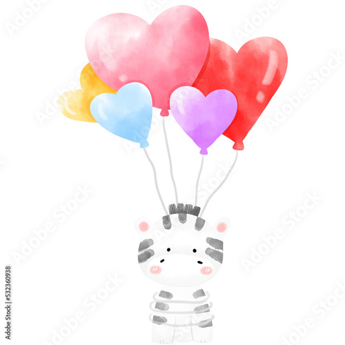 Cute zebra illustration, balloons illustration © amayda