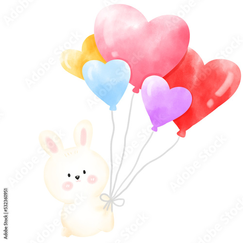 Cute bunny and balloons illustration, rabbit illustration, bunny illustration