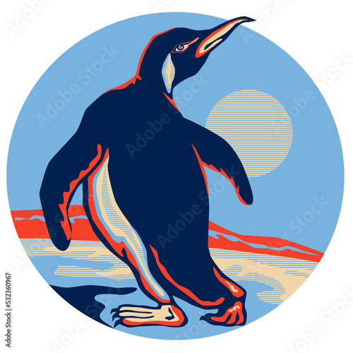 Slika na platnu Penguin Walking Moon Retro