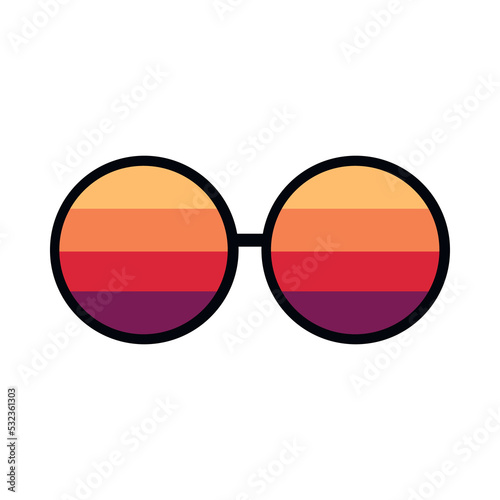 Round sunglasses vector drawing. Hand drawn graphic icon isolated on white. Flat doodle colorful illustration.