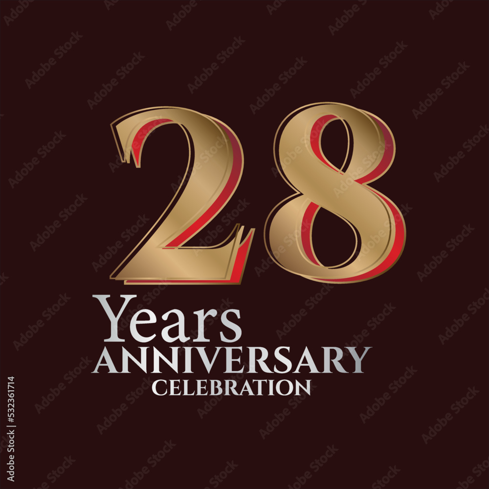 28th Years Anniversary Logo Gold and red Colour isolated on elegant background, vector design for greeting card and invitation card 28th Years Anniversary Logo Gold and red Colour isolated on elegant background, vector design for greeting card and invitation card