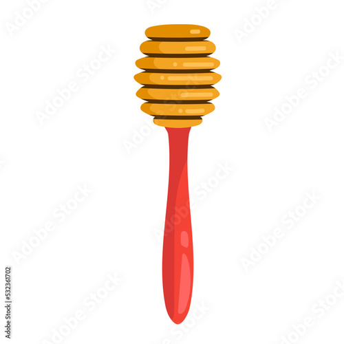 Honey wood spoon, vector illustration isolated on white