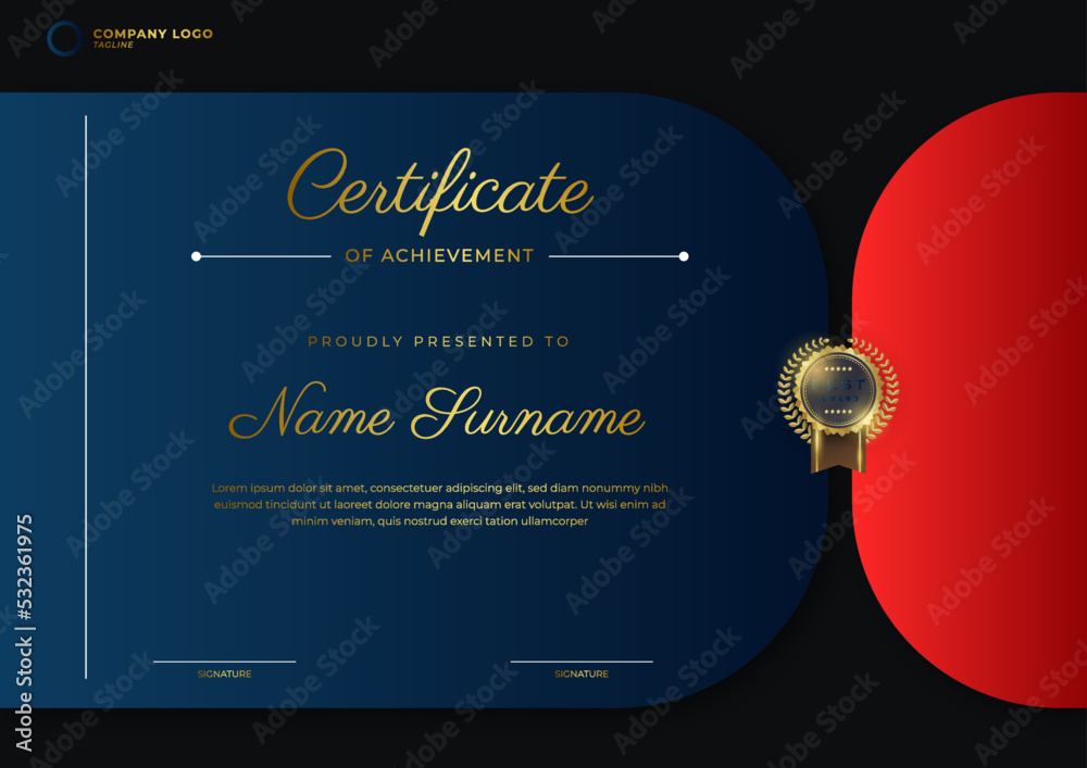 premium golden black and red certificate template design. Stock Vector