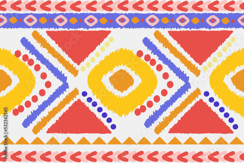 Ikat geometric folklore ornament with tribal ethnic seamless striped pattern Aztec style. oriental pattern traditional Design for background, clothing, wrapping, Batik, fabric, vector, illustration.