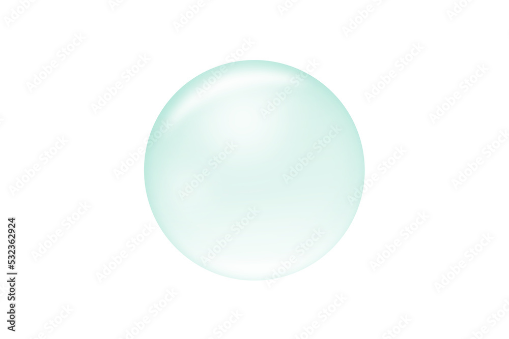 Green collagen bubble isolated on white background with clipping path. Water serum droplet for cosmetic, beauty and spa concept.