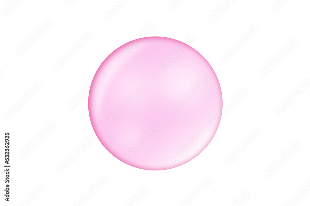 Pink bubble isolated on white background with clipping path. Collagen serum transparent droplet for cosmetic, beauty and spa concept.