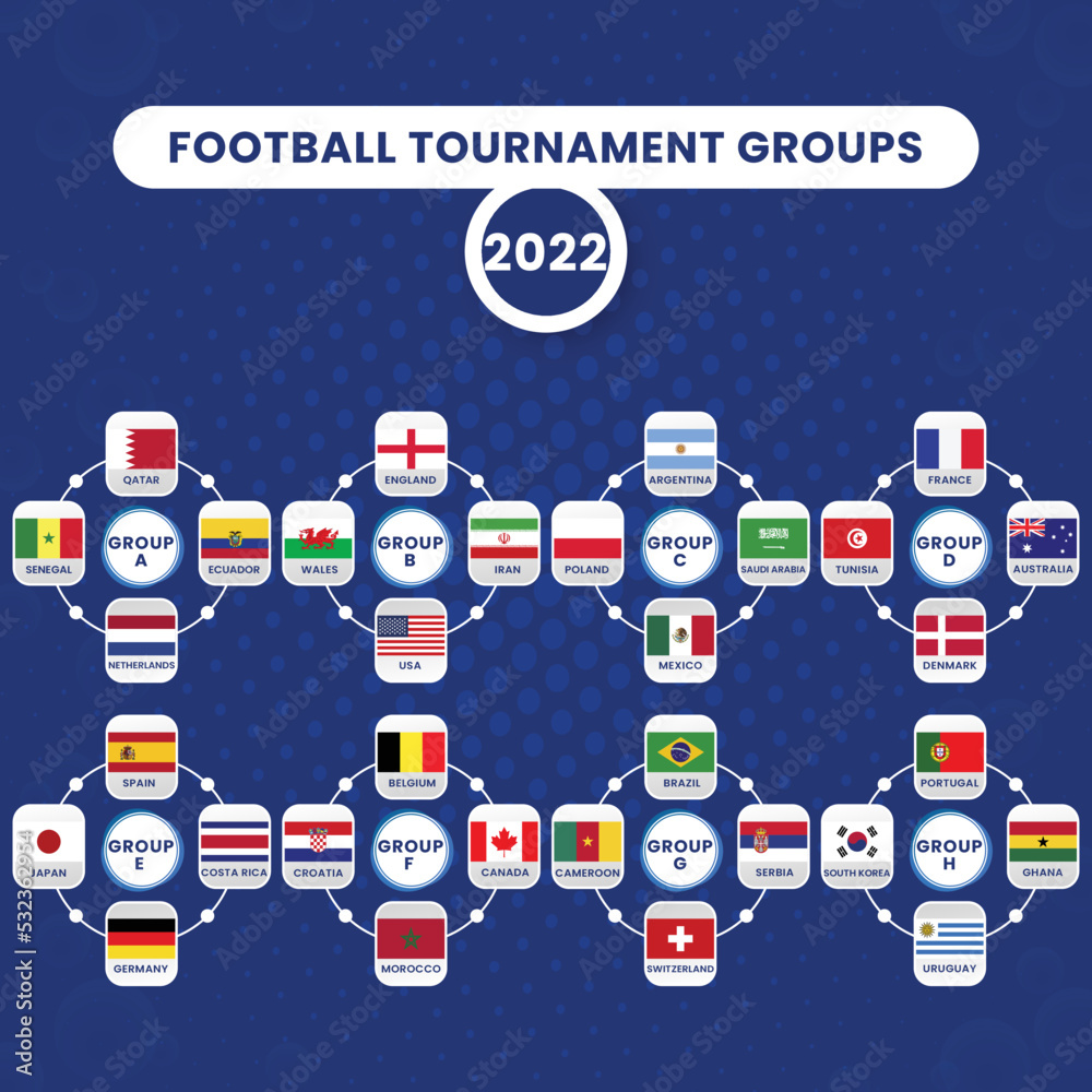 Qatar world cup football 2022 championship groups table template vector