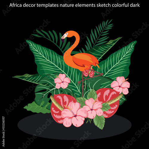 Africa decor templates nature elements sketch colorful dark