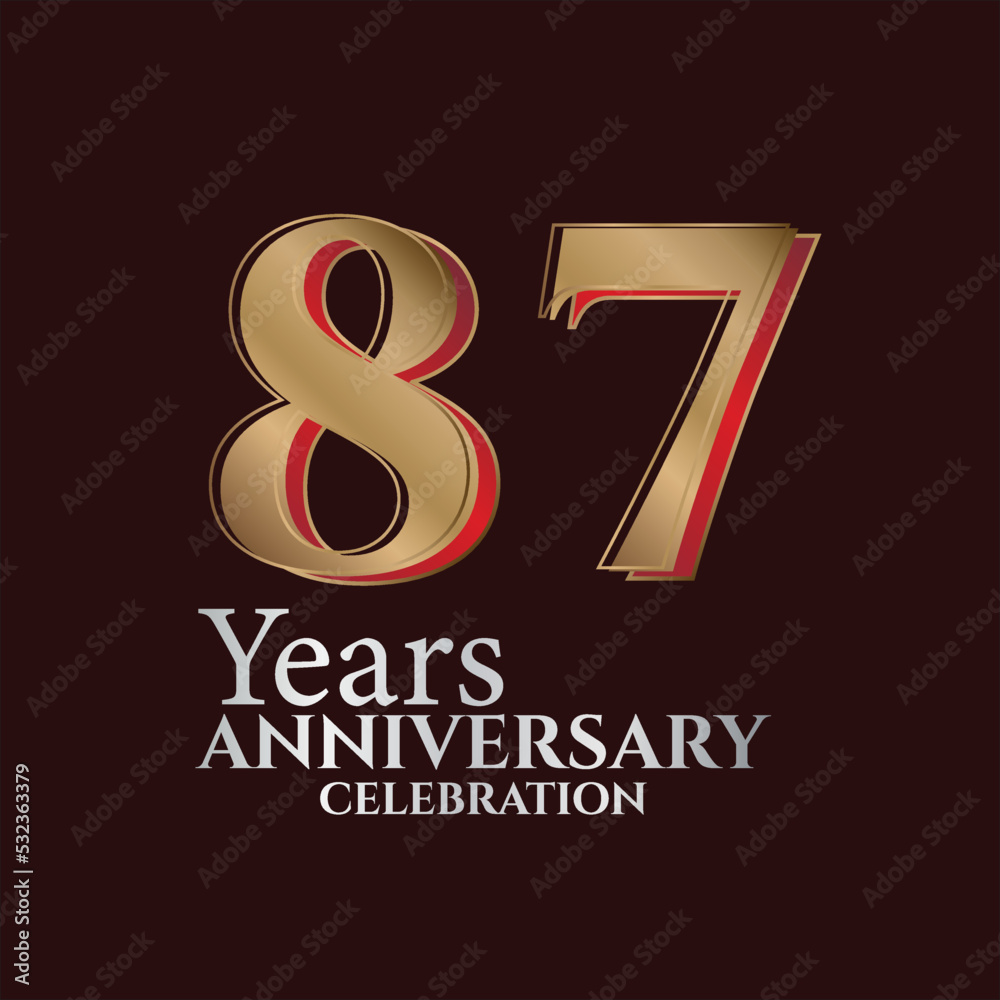 87th Years Anniversary Logo Gold and red Colour isolated on elegant background, vector design for greeting card and invitation card 87th Years Anniversary Logo Gold and red Colour isolated on elegant background, vector design for greeting card and invitation card