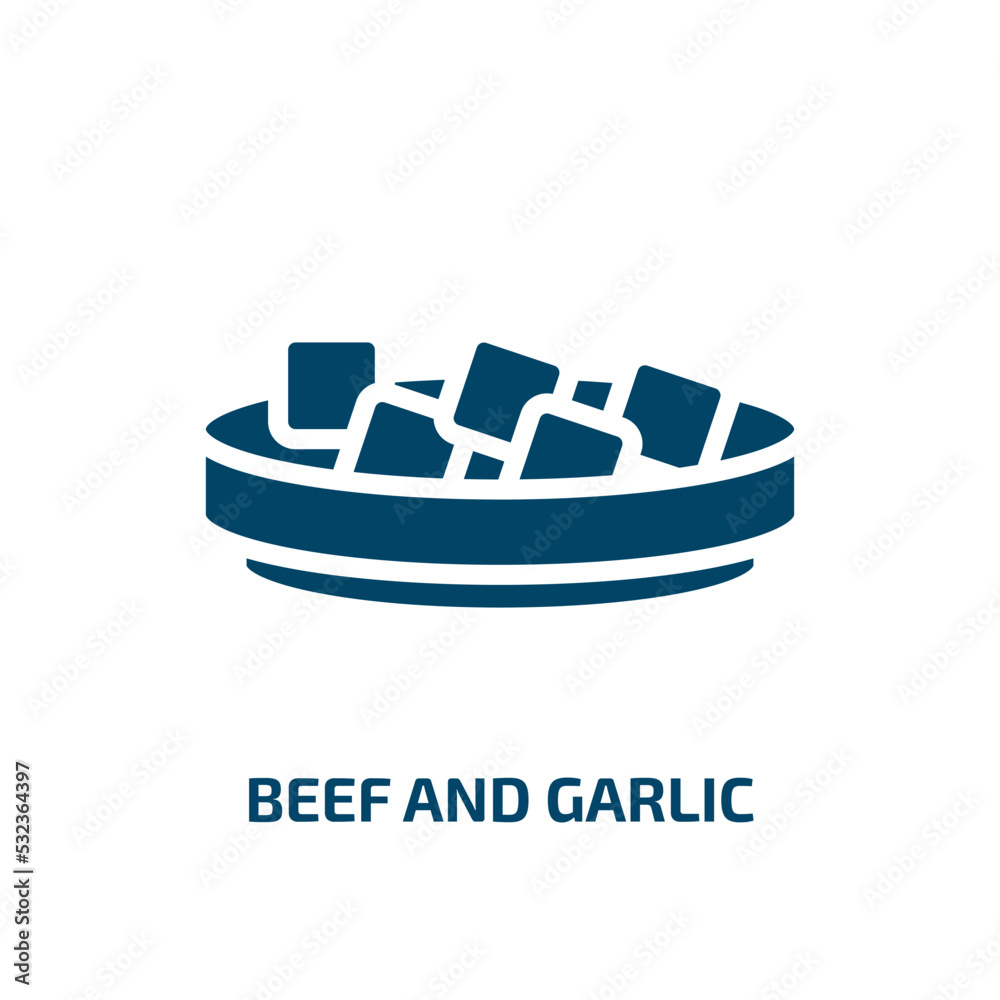 Fototapeta premium beef and garlic icon from culture collection. Filled beef and garlic, beef, food glyph icons isolated on white background. Black vector beef and garlic sign, symbol for web design and mobile apps