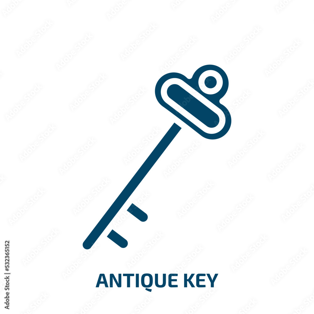 antique key icon from construction tools collection. Filled antique key, antique, key glyph icons isolated on white background. Black vector antique key sign, symbol for web design and mobile apps antique key icon from construction tools collection. Filled antique key, antique, key glyph icons isolated on white background. Black vector antique key sign, symbol for web design and mobile apps