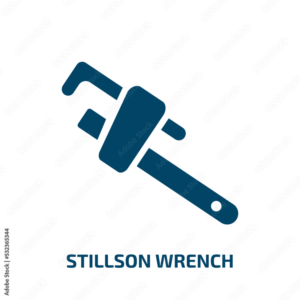 stillson wrench icon from construction tools collection. Filled stillson wrench, tool, wrench glyph icons isolated on white background. Black vector stillson wrench sign, symbol for web design and stillson wrench icon from construction tools collection. Filled stillson wrench, tool, wrench glyph icons isolated on white background. Black vector stillson wrench sign, symbol for web design and